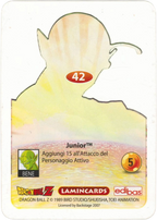 DBZ-PLT-042-JUNIOR-0000 img2 Retro della carta DBZ Platino n. 42 Junior - Muro invalicabile - parte della serie DBZ Lamincard, con dettagli visivi e grafici del prodotto.