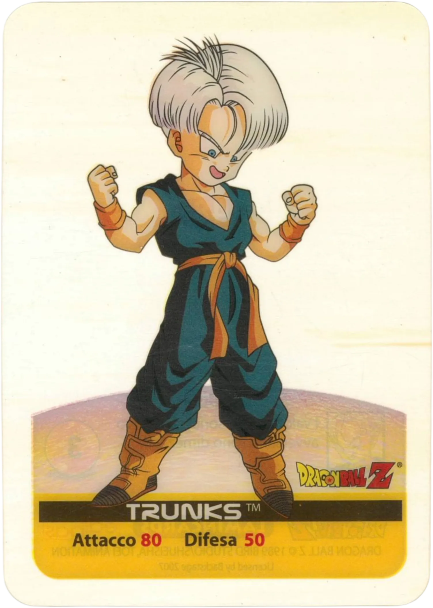 DBZ-PLT-048-TRUNKS-0000 img1 Lamincards da collezione Dragon Ball Z Platino n. 48 - Trunks parte della serie DBZ Lamincard, con dettagli visivi e grafici del prodotto.