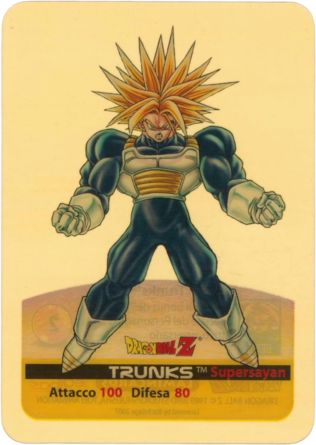 DBZ-PLT-054-TRUNKS-0000 img1 Lamincards da collezione Dragon Ball Z Platino n. 54 - Trunks Supersayan parte della serie DBZ Lamincard, con dettagli visivi e grafici del prodotto.