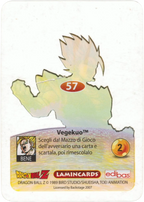 DBZ-PLT-057-VEGEKUO-0000 img2 Retro della carta DBZ Platino n. 57 Vegekuo - Fusione Goku Vegeta con orecchini Potara - parte della serie DBZ Lamincard, con dettagli visivi e grafici del prodotto.