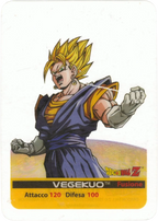 DBZ-PLT-057-VEGEKUO-0000 img1 Lamincards da collezione Dragon Ball Z Platino n. 57 - Vegekuo - Fusione Goku Vegeta con orecchini Potara parte della serie DBZ Lamincard, con dettagli visivi e grafici del prodotto.