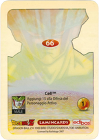 DBZ-PLT-066-CELL-0000 img2 Retro della carta DBZ Platino n. 66 Cell - Traforamazione - parte della serie DBZ Lamincard, con dettagli visivi e grafici del prodotto.