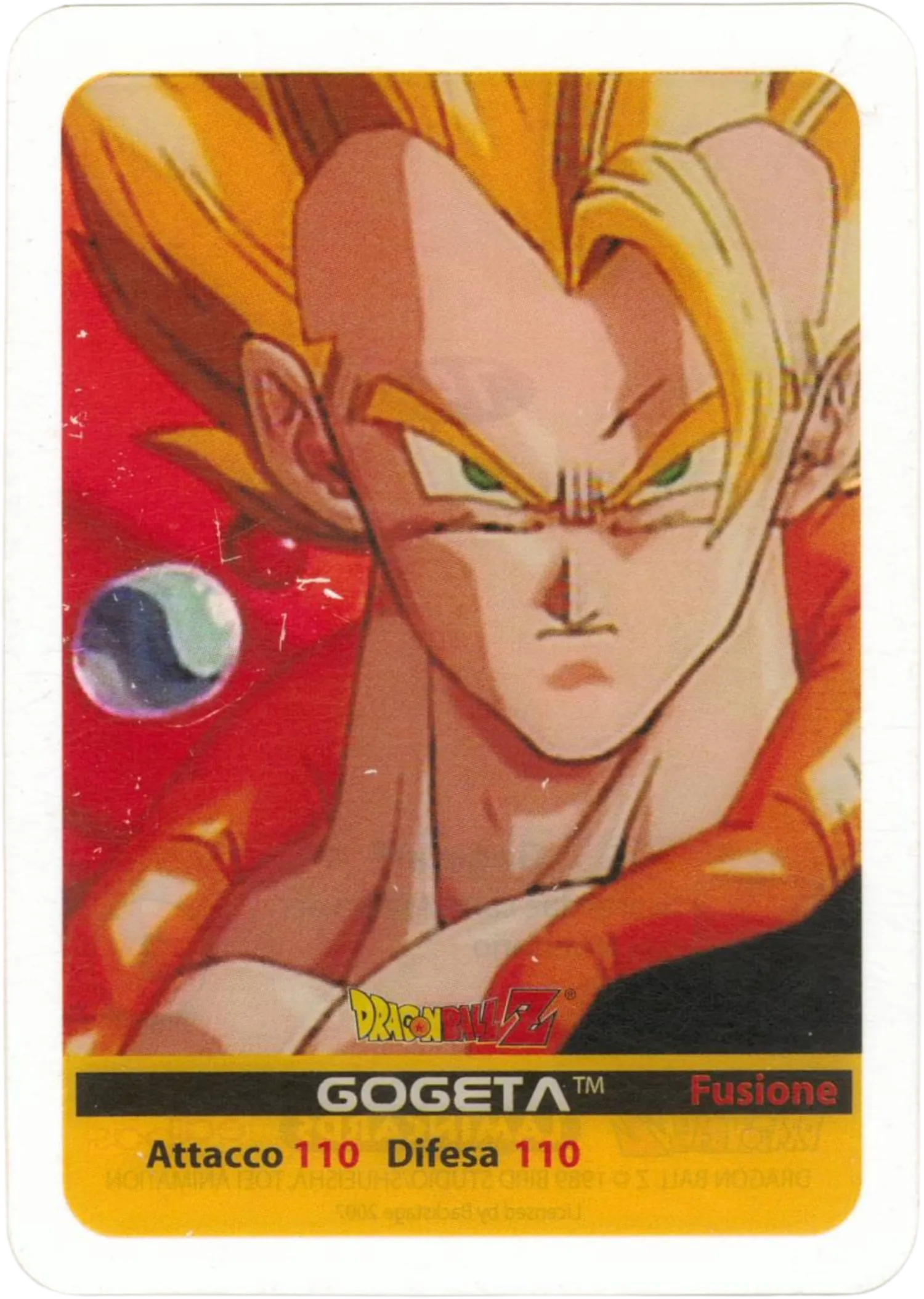 DBZ-PLT-074-GOGETA-0000 img1 Lamincards da collezione Dragon Ball Z Platino n. 74 - Gogeta - Fusione Goku e Vegeta  parte della serie DBZ Lamincard, con dettagli visivi e grafici del prodotto.