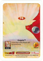 DBZ-PLT-074-GOGETA-0000 img2 Retro della carta DBZ Platino n. 74 Gogeta - Fusione Goku e Vegeta  - parte della serie DBZ Lamincard, con dettagli visivi e grafici del prodotto.