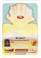 DBZ-PLT-076-MR-SATAN-0000 img2 Retro della carta DBZ Platino n. 76 Mr Satan - Il più forte del mondo - parte della serie DBZ Lamincard, con dettagli visivi e grafici del prodotto.