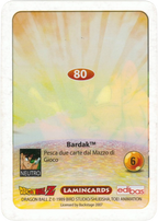 DBZ-PLT-080-BARDAK-0000 img2 Retro della carta DBZ Platino n. 80 Bardak - parte della serie DBZ Lamincard, con dettagli visivi e grafici del prodotto.