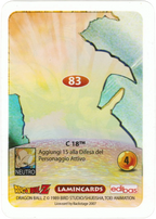 DBZ-PLT-083-C-18-0000 img2 Retro della carta DBZ Platino n. 83 C-18 - parte della serie DBZ Lamincard, con dettagli visivi e grafici del prodotto.