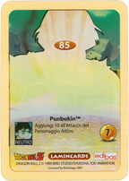 DBZ-PLT-085-PUMBUKIN-0000 img2 Retro della carta DBZ Platino n. 85 Pumbukin - parte della serie DBZ Lamincard, con dettagli visivi e grafici del prodotto.