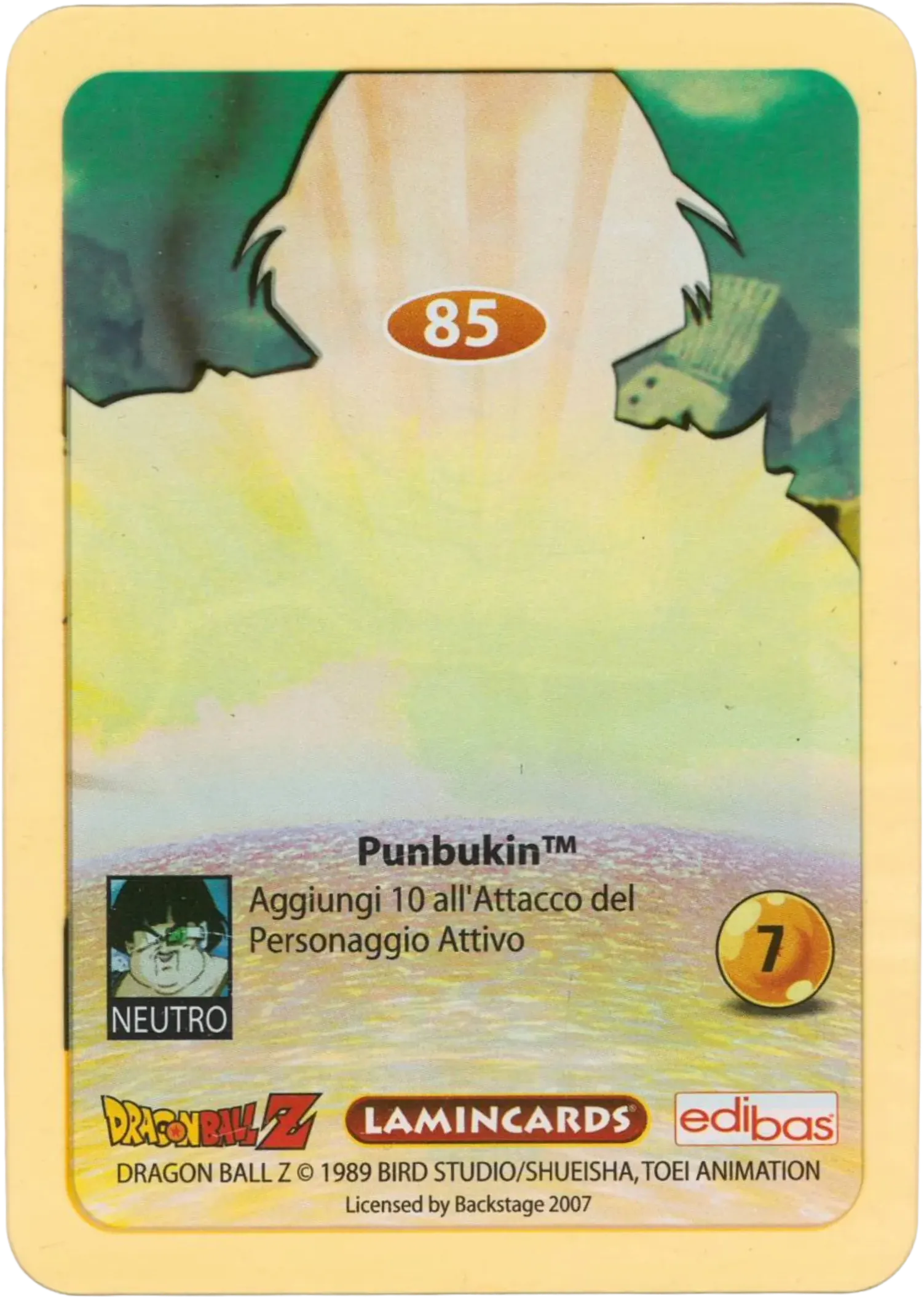 DBZ-PLT-085-PUMBUKIN-0000 img2 Retro della carta DBZ Platino n. 85 Pumbukin - parte della serie DBZ Lamincard, con dettagli visivi e grafici del prodotto.