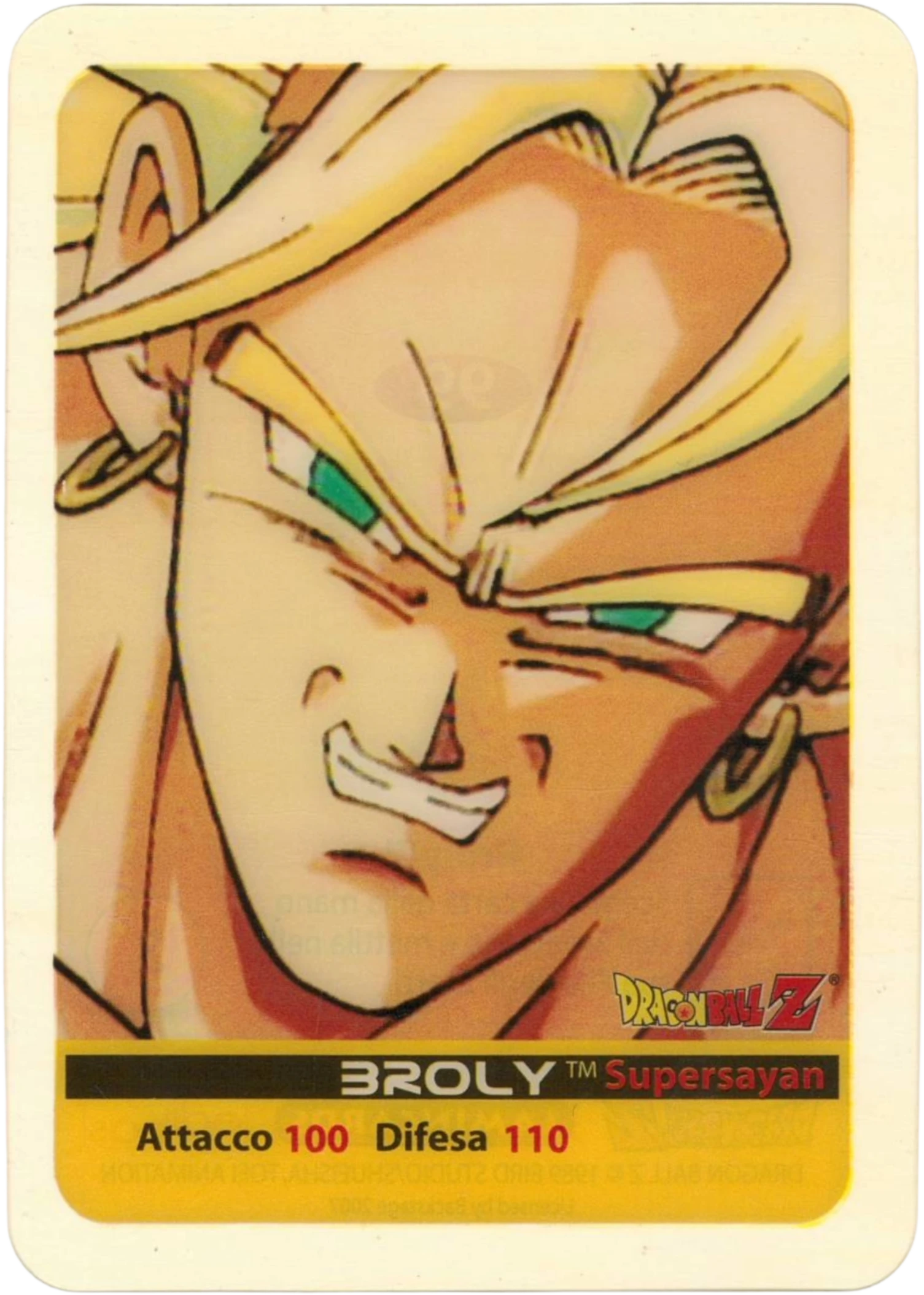 DBZ-PLT-099-BROLY-0000 img1 Lamincards da collezione Dragon Ball Z Platino n. 99 - Broly - Supersayan parte della serie DBZ Lamincard, con dettagli visivi e grafici del prodotto.
