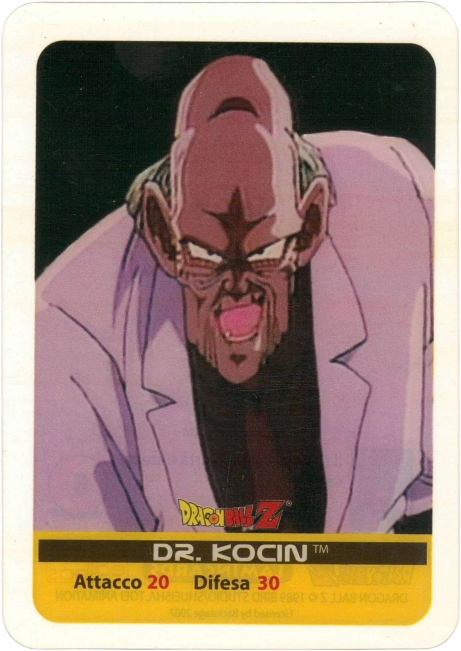 DBZ-PLT-108-DR-KOCIN-0000 img1 Lamincards da collezione Dragon Ball Z Platino n. 108 - Dr. Kocin parte della serie DBZ Lamincard, con dettagli visivi e grafici del prodotto.