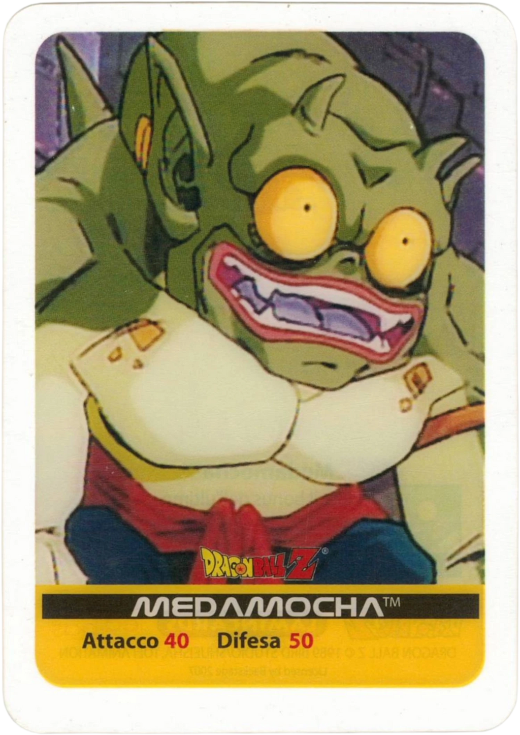 DBZ-PLT-115-MEDAMOCHA-0000 img1 Lamincards da collezione Dragon Ball Z Platino n. 115 - Medamocha parte della serie DBZ Lamincard, con dettagli visivi e grafici del prodotto.