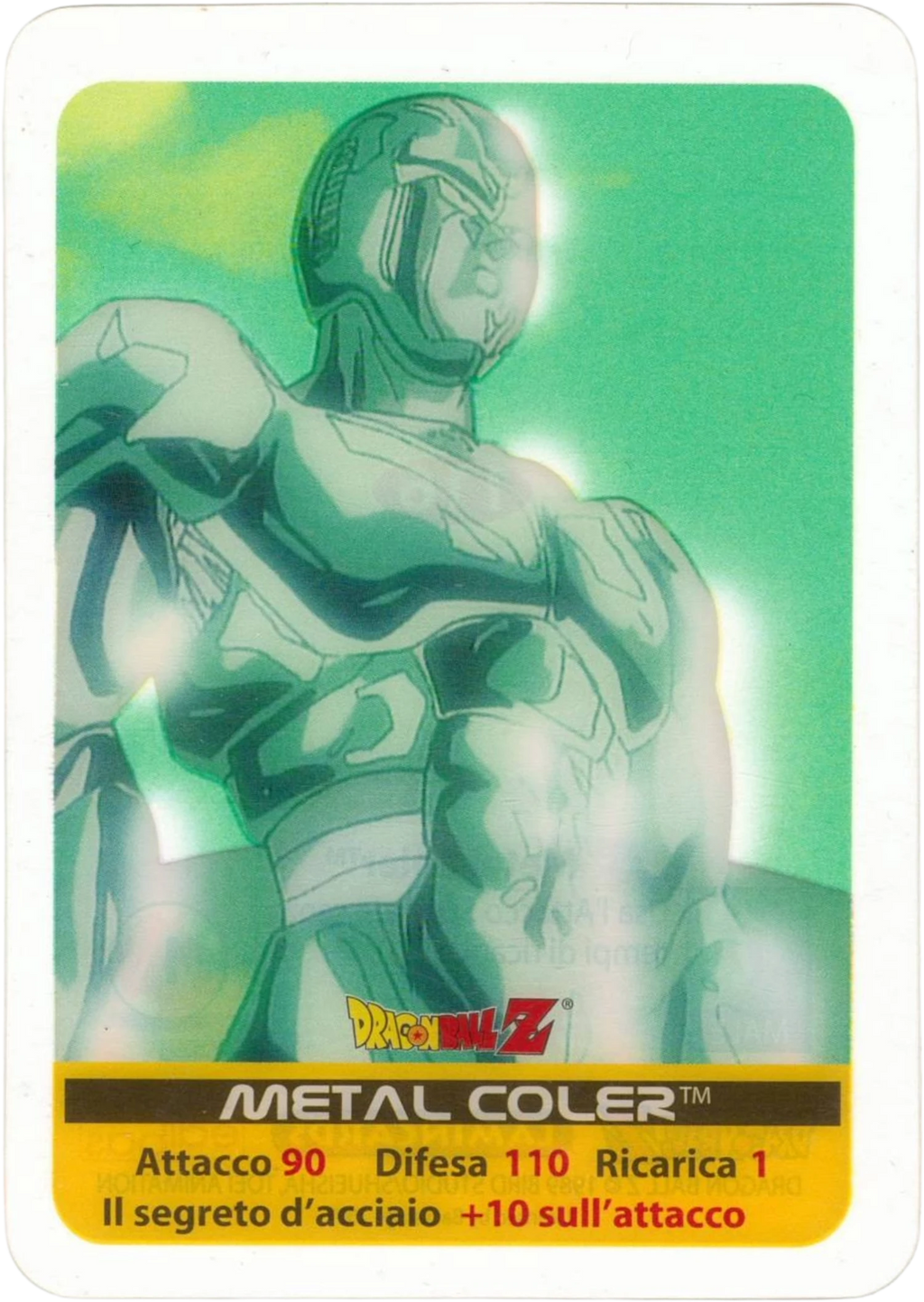 DBZ-PLT-116-METAL-COLER-0000 img1 Lamincards da collezione Dragon Ball Z Platino n. 116 - Metal Coler - Il segreto d'acciaio parte della serie DBZ Lamincard, con dettagli visivi e grafici del prodotto.