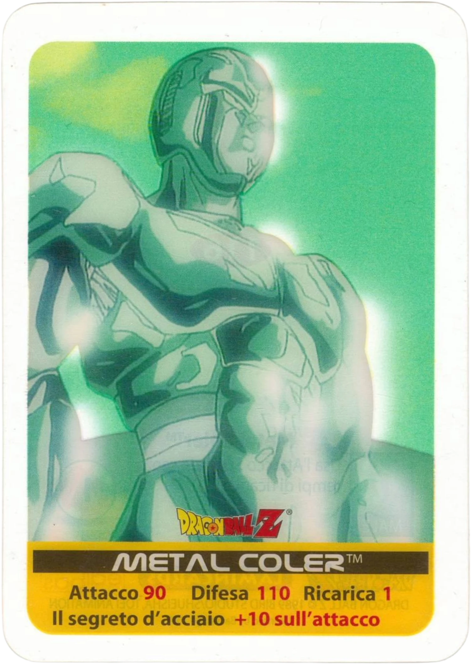 DBZ-PLT-116-METAL-COLER-0000 img1 Lamincards da collezione Dragon Ball Z Platino n. 116 - Metal Coler - Il segreto d'acciaio parte della serie DBZ Lamincard, con dettagli visivi e grafici del prodotto.