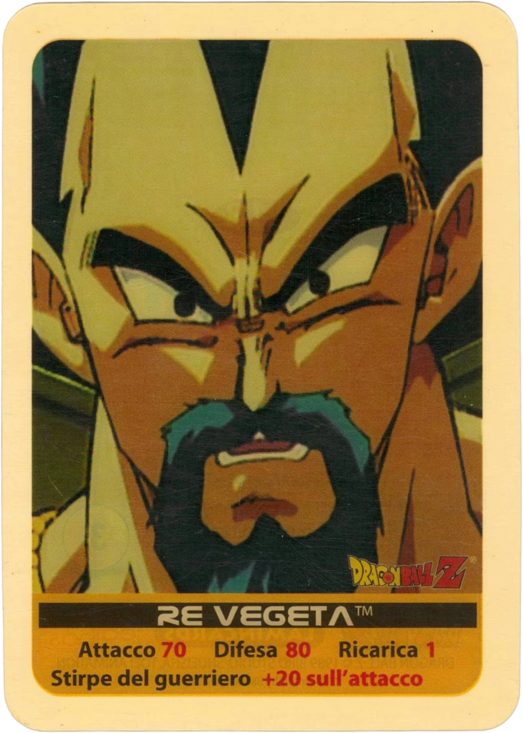 DBZ-PLT-118-RE-VEGETA-0000 img1 Lamincards da collezione Dragon Ball Z Platino n. 118 - Re Vegeta - Stirpe del guerriero parte della serie DBZ Lamincard, con dettagli visivi e grafici del prodotto.