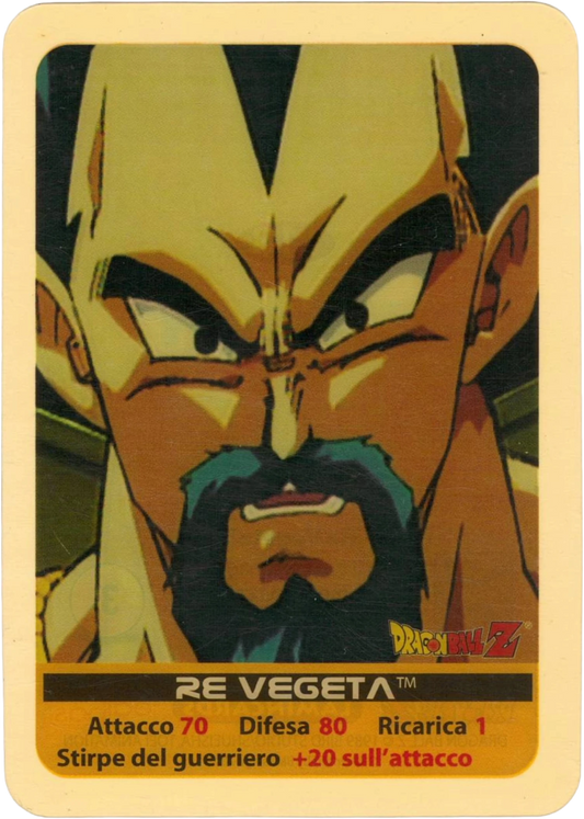 DBZ-PLT-118-RE-VEGETA-0000 img1 Lamincards da collezione Dragon Ball Z Platino n. 118 - Re Vegeta - Stirpe del guerriero parte della serie DBZ Lamincard, con dettagli visivi e grafici del prodotto.