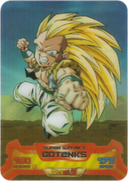 DBZ-S-3D-150-GOTENKS-000-img1 – Carta da collezione Dragon Ball Z Super 3D n. 150 – Gotenks, parte della serie DBZ Lamincard, con dettagli visivi e grafici del prodotto (fronte).


