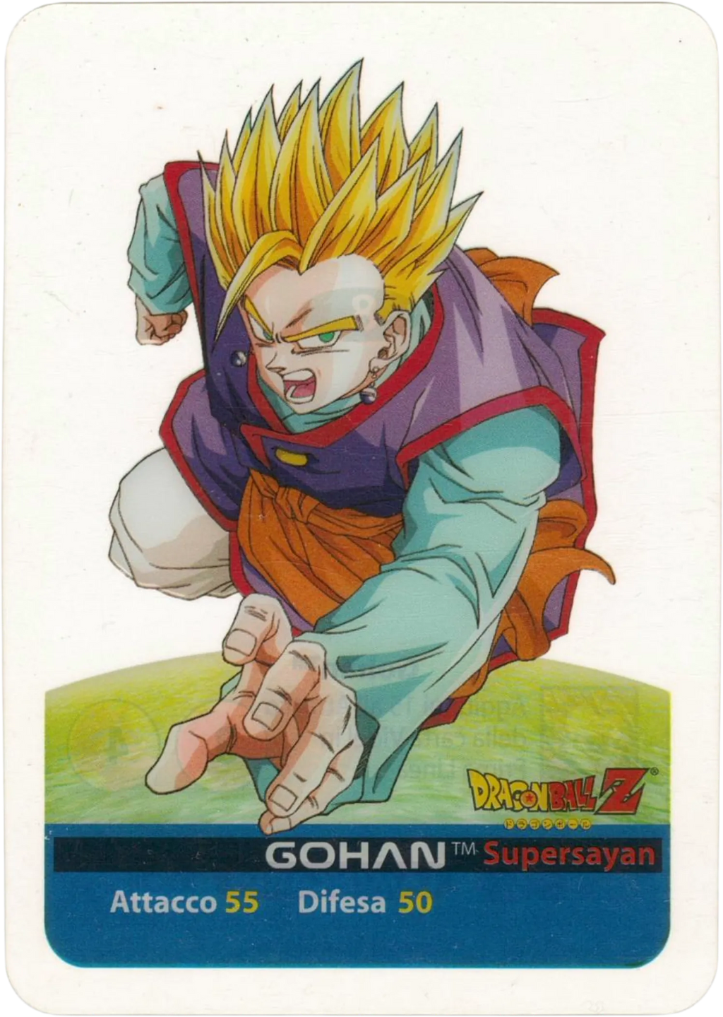 DBZ-ORO-008-GOHAN-000 img1 Lamincards da collezione Dragon Ball Z Oro n. 8 - Gohan-Supersayan parte della serie DBZ Lamincard, con dettagli visivi e grafici del prodotto.