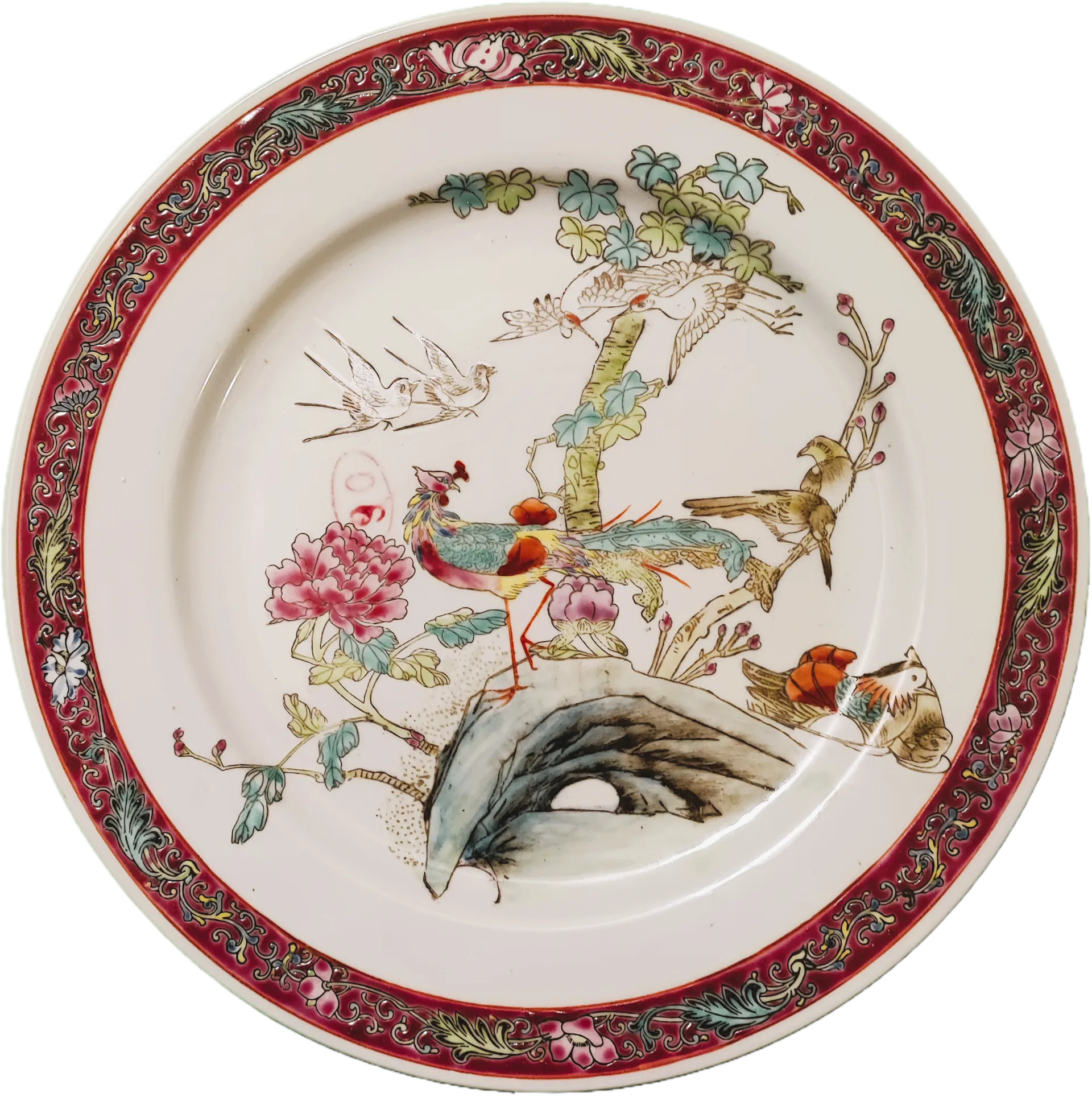 Piatto uccelli e fiori made in china Jingdezhen.
