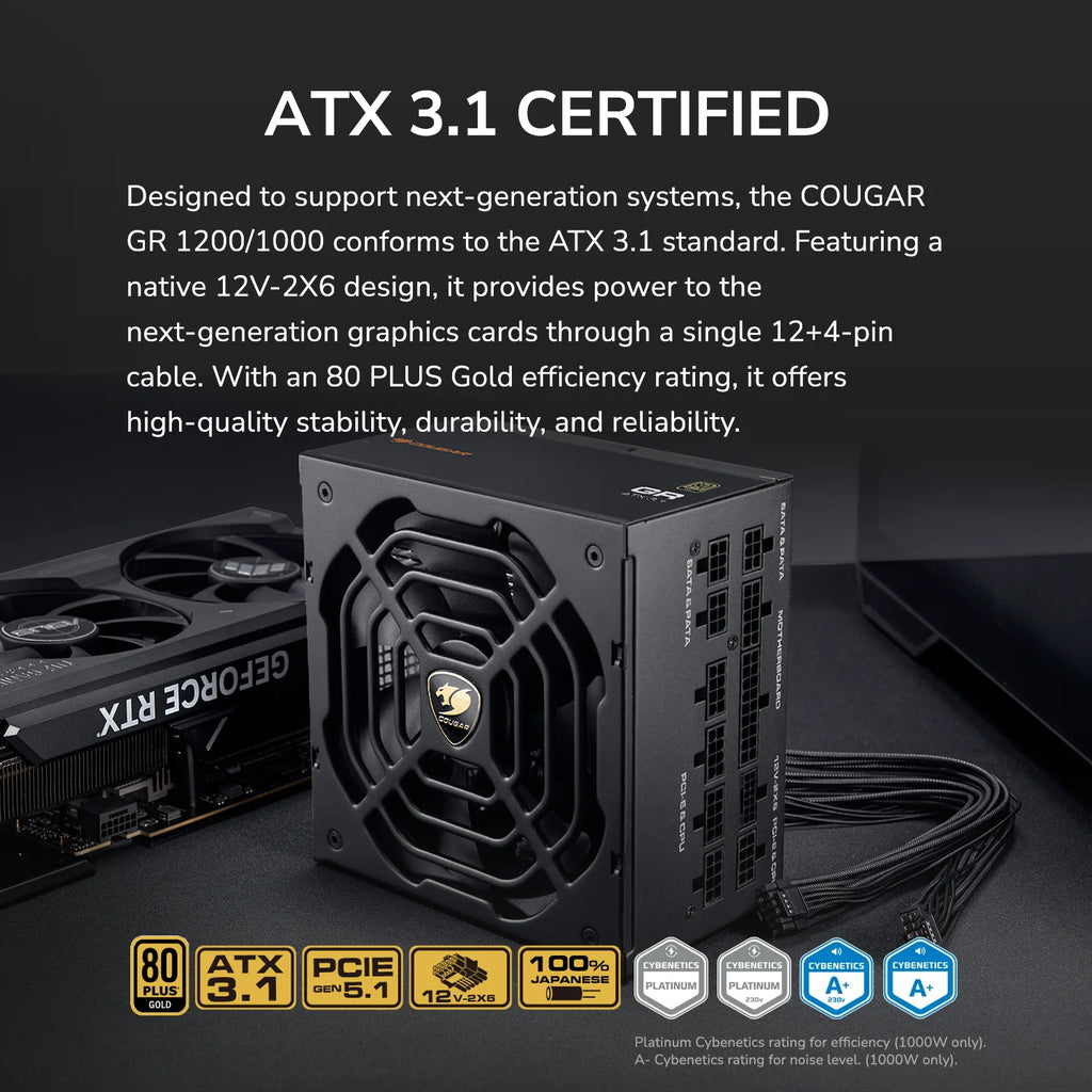 COUGAR ALIM GR 1000 1000W 80+ GOLD ATX 3.1 PCIE 5.1 FULL M 100% JAPANESE CA