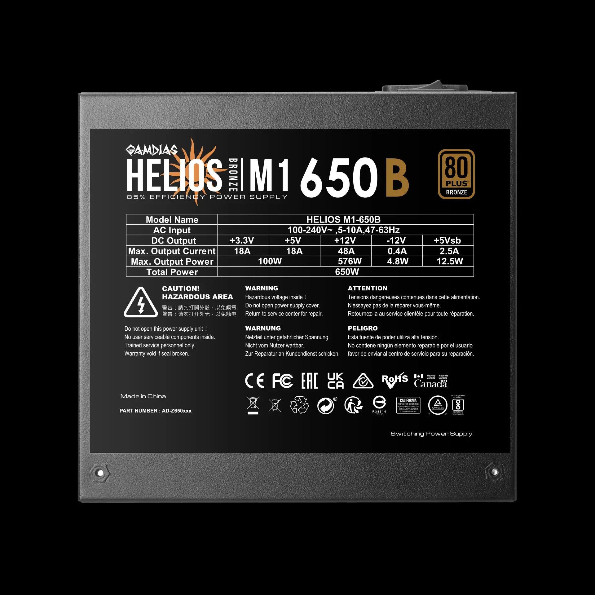 GAMDIAS ALIMENTATORE HELIOS M1-650B 650W 80 PLUS BRONZE