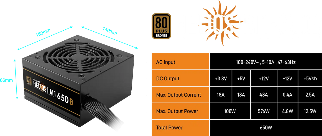 GAMDIAS ALIMENTATORE HELIOS M1-650B 650W 80 PLUS BRONZE