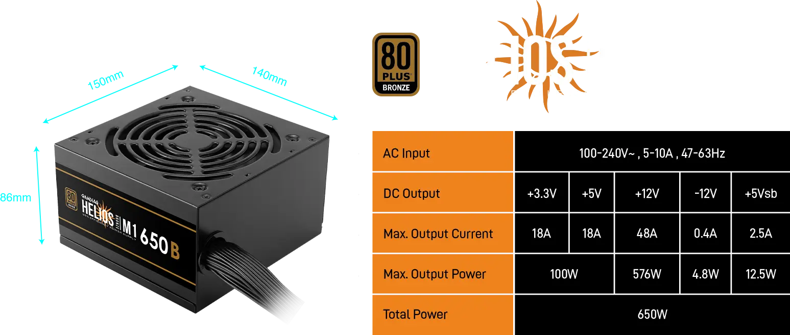 GAMDIAS ALIMENTATORE HELIOS M1-650B 650W 80 PLUS BRONZE