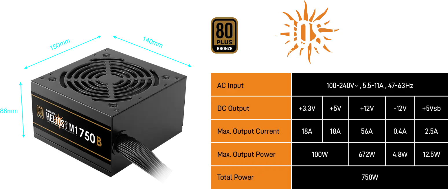 GAMDIAS ALIMENTATORE HELIOS M1-750B 750W 80 PLUS BRONZE