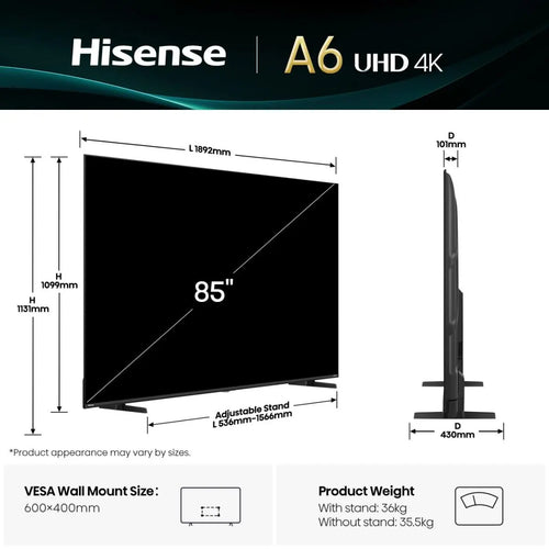 TV Hisense 85" - 85 A69Q 4K UHD SMART VIDAA