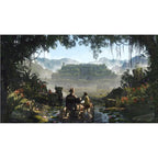 MICROSOFT PS5 INDIANA JONES: L'ANTICO CERCHIO STANDARD EDITION, codice EAN: 0196388560660, codice originale del gioco EP2-35674 . nella giungla su una barca con villaggio sullo sfondo.