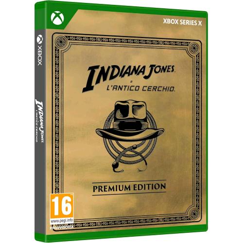 MICROSOFT XBOX SERIES X INDIANA JONES E L’ANTICO CERCHIO: EDIZIONE PREMIUM, codice EAN: 0196388434282. codice originale del prodotto EP2-18070. coportina  e custodia frontale. 