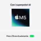 Apple MacBook Air 13” con chip M5, CPU 10‑core e GPU 10‑core, 24GB di memoria unificata e SSD da 1TB, display Liquid Retina da 13", colore Midnight. mazzotta.store