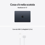 Apple MacBook Air 13” con chip M5, CPU 10‑core e GPU 10‑core, 24GB di memoria unificata e SSD da 1TB, display Liquid Retina da 13", colore Midnight. mazzotta.store