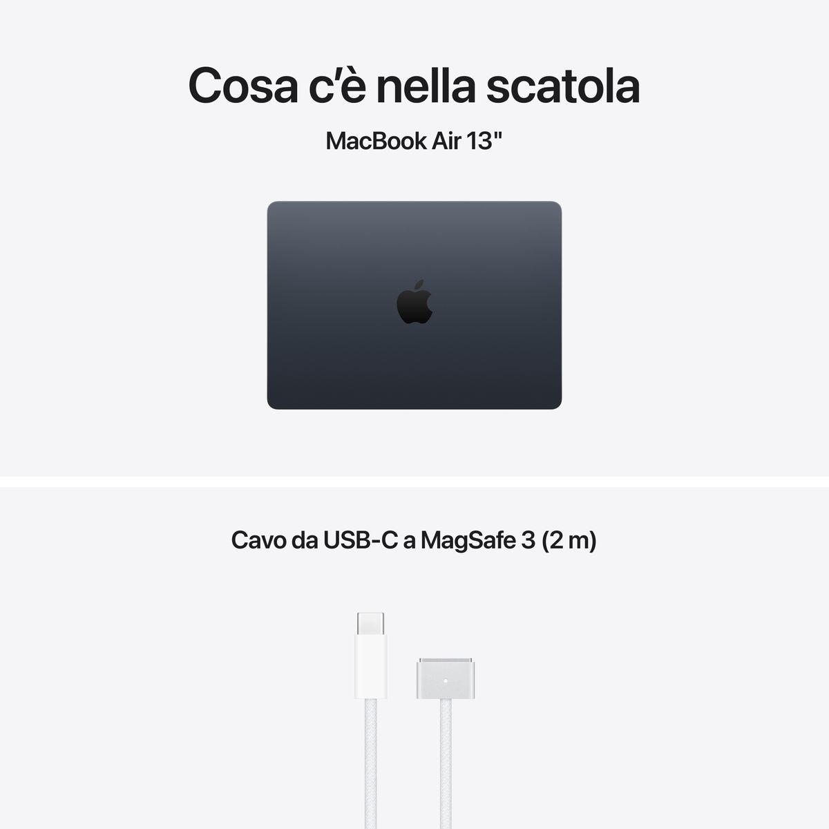 Apple MacBook Air 13” con chip M5, CPU 10‑core e GPU 10‑core, 24GB di memoria unificata e SSD da 1TB, display Liquid Retina da 13", colore Midnight. mazzotta.store
