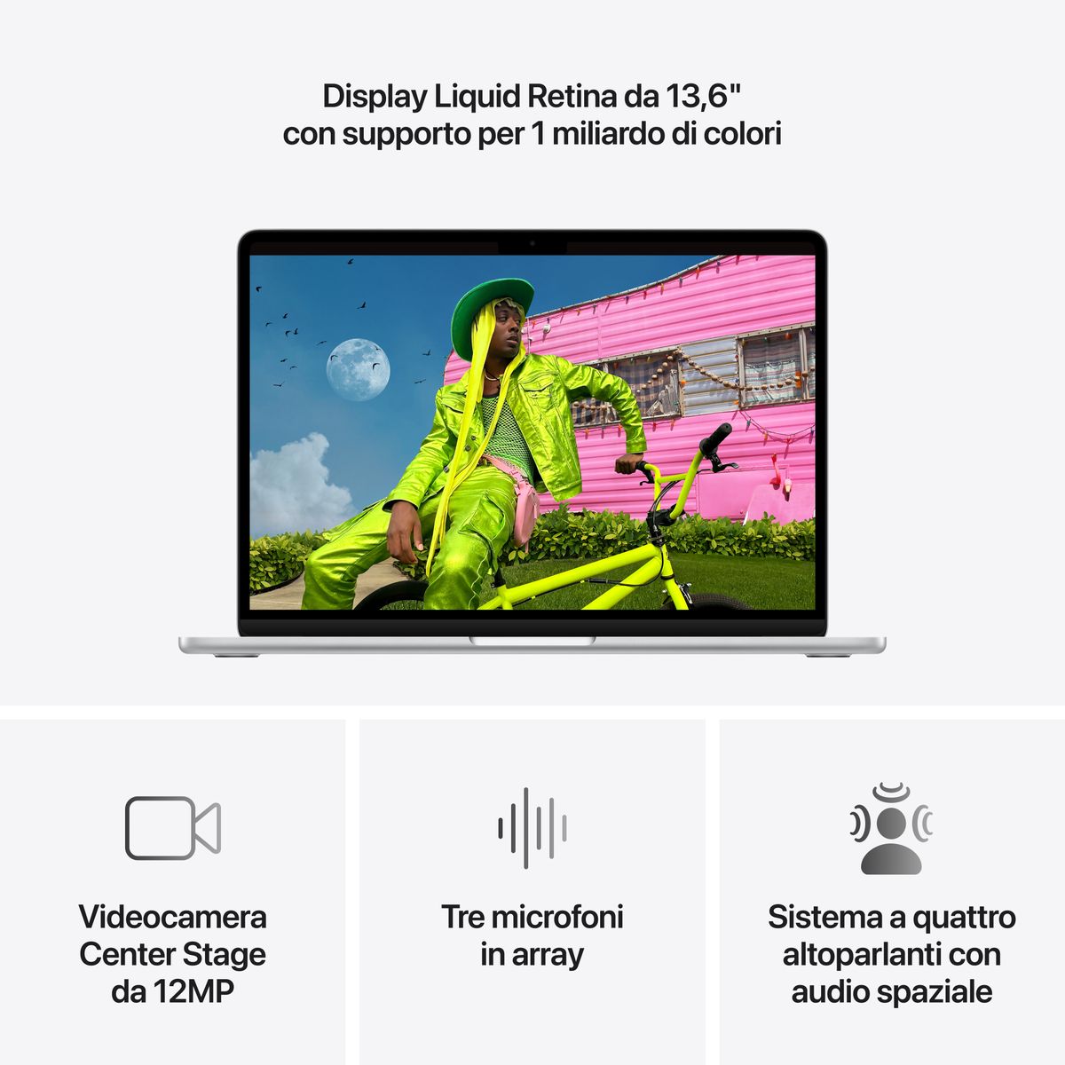 Apple MacBook Air 13” con chip M5, CPU 10‑core e GPU 8‑core, 16GB di memoria unificata e SSD da 512GB, display Liquid Retina da 13", colore Silver. mazzotta.store