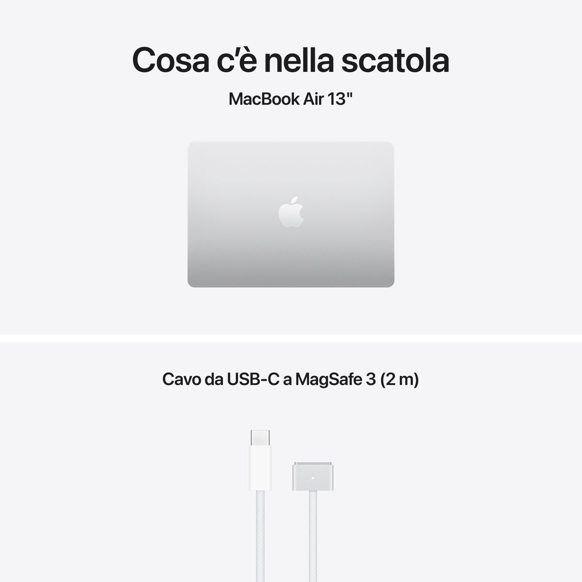 Apple MacBook Air 13” con chip M5, CPU 10‑core e GPU 8‑core, 16GB di memoria unificata e SSD da 512GB, display Liquid Retina da 13", colore Silver. mazzotta.store