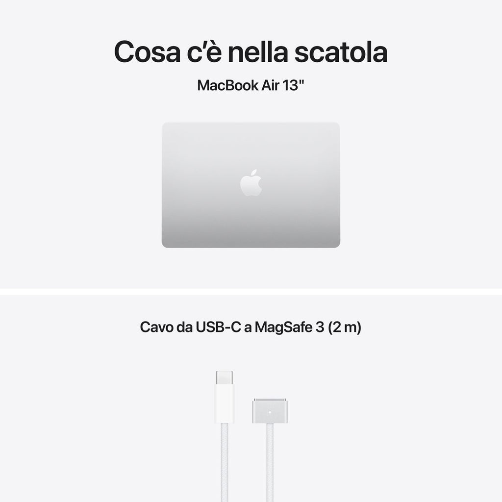 Apple MacBook Air 13” con chip M5, CPU 10‑core e GPU 10‑core, 24GB di memoria unificata e SSD da 1TB, display Liquid Retina da 13", colore Silver. mazzotta.store