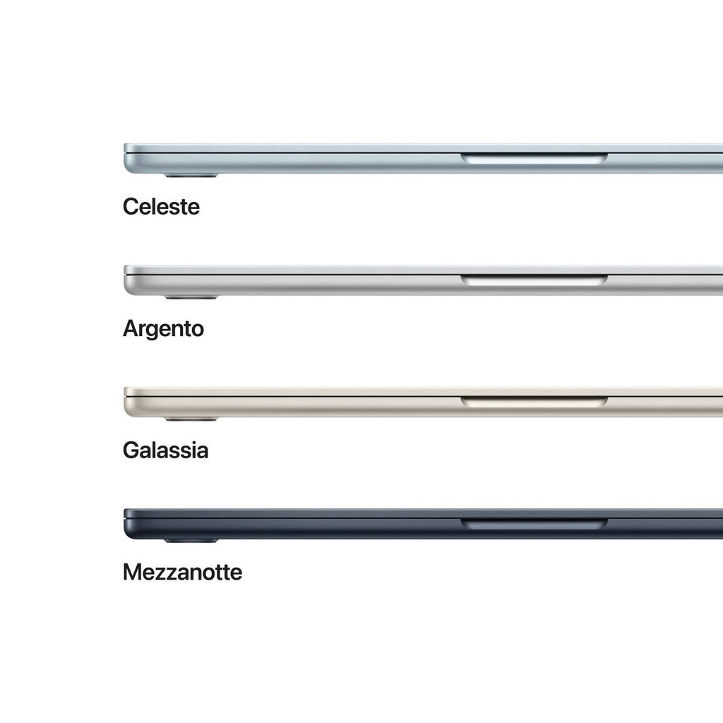 Apple MacBook Air 13” con chip M5, CPU 10‑core e GPU 10‑core, 24GB di memoria unificata e SSD da 1TB, display Liquid Retina da 13", colore Sky Blue. mazzotta.store