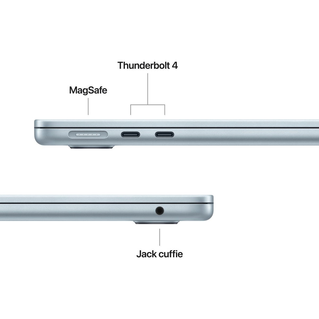 Apple MacBook Air 13” con chip M5, CPU 10‑core e GPU 10‑core, 16GB di memoria unificata e SSD da 1TB, display Liquid Retina da 13", colore Sky Blue. mazzotta.store