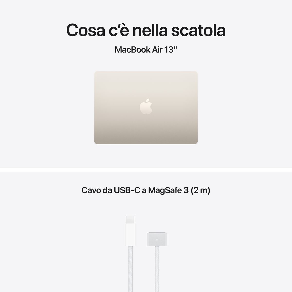 Apple MacBook Air 13” con chip M5, CPU 10‑core e GPU 10‑core, 24GB di memoria unificata e SSD da 1TB, display Liquid Retina da 13", colore Starlight. mazzotta.store