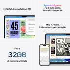 Apple MacBook Air 15” con chip M5, CPU 10‑core e GPU 10‑core, 16GB di memoria unificata e SSD da 512GB, display Liquid Retina da 15", colore MIdnight. mazzotta.store