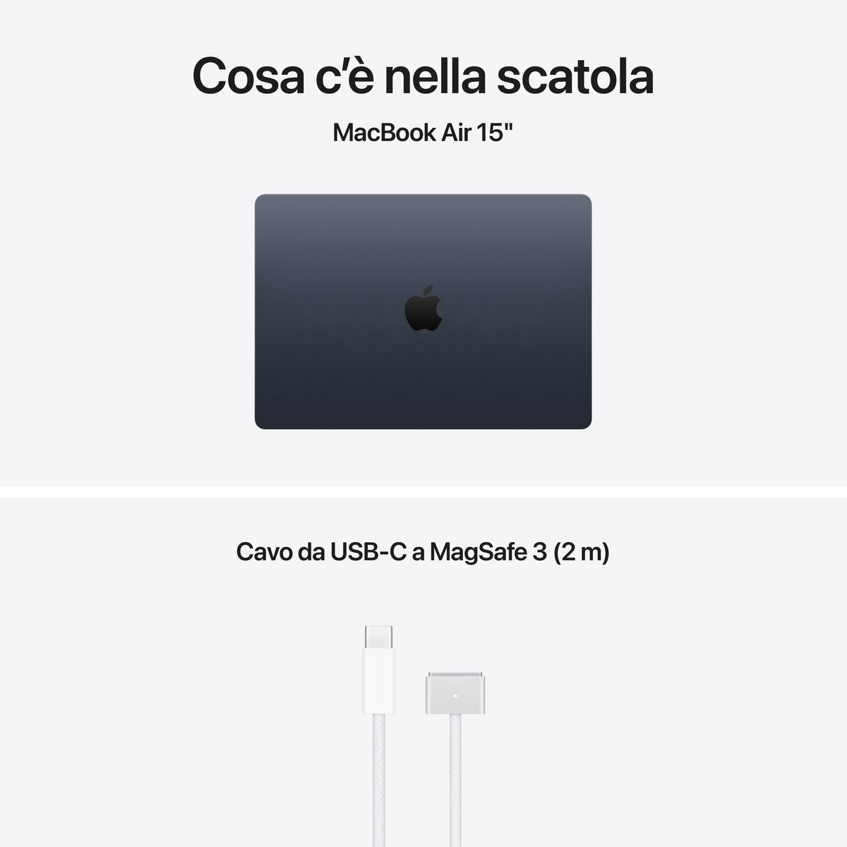 Apple MacBook Air 15” con chip M5, CPU 10‑core e GPU 10‑core, 16GB di memoria unificata e SSD da 512GB, display Liquid Retina da 15", colore MIdnight. mazzotta.store