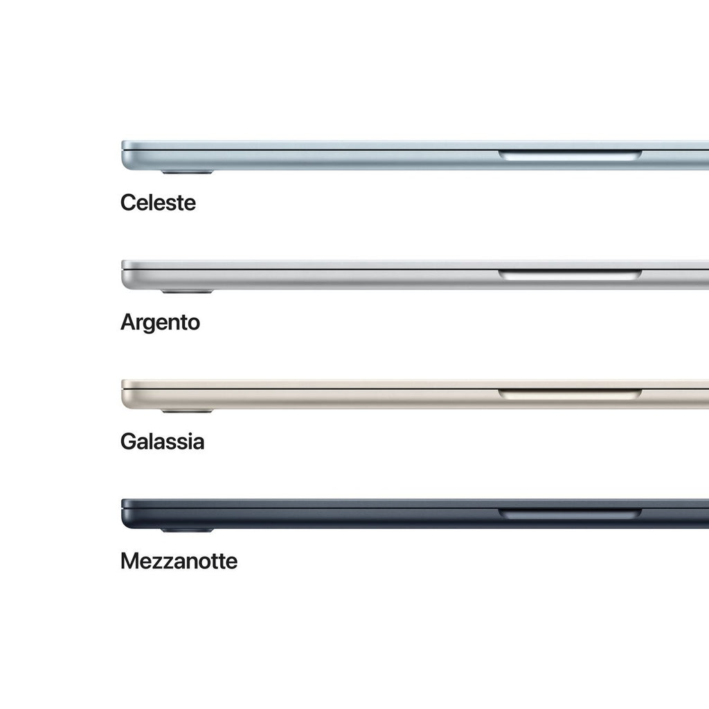 Apple MacBook Air 15” con chip M5, CPU 10‑core e GPU 10‑core, 16GB di memoria unificata e SSD da 512GB, display Liquid Retina da 15", colore Sky Blue. mazzotta.store