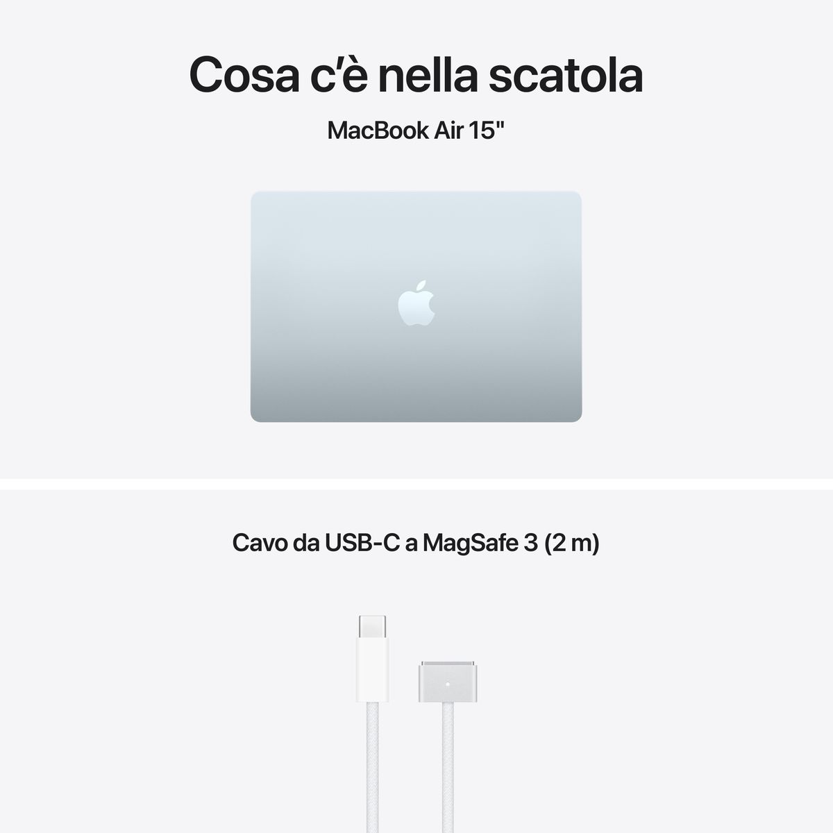 Apple MacBook Air 15” con chip M5, CPU 10‑core e GPU 10‑core, 16GB di memoria unificata e SSD da 512GB, display Liquid Retina da 15", colore Sky Blue. mazzotta.store