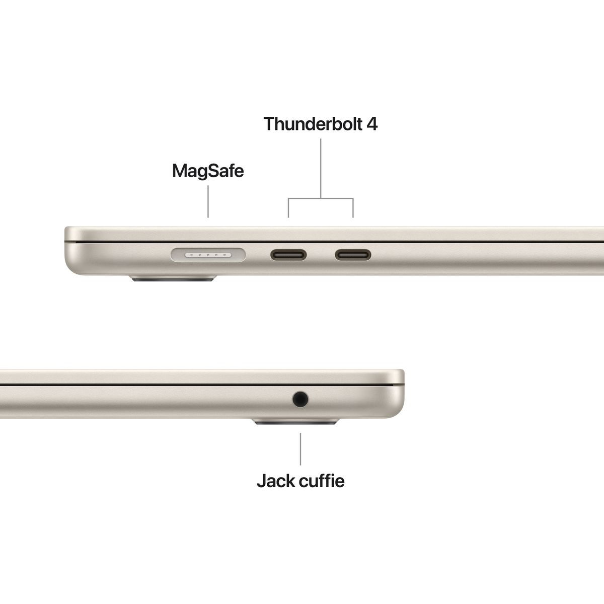 Apple MacBook Air 13” con chip M5, CPU 10‑core e GPU 10‑core, A16GB di memoria unificata e SSD da 512GB, display Liquid Retina da 15", colore Starlight. mazzotta.store