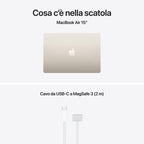 Apple MacBook Air 13” con chip M5, CPU 10‑core e GPU 10‑core, A16GB di memoria unificata e SSD da 512GB, display Liquid Retina da 15", colore Starlight. mazzotta.store