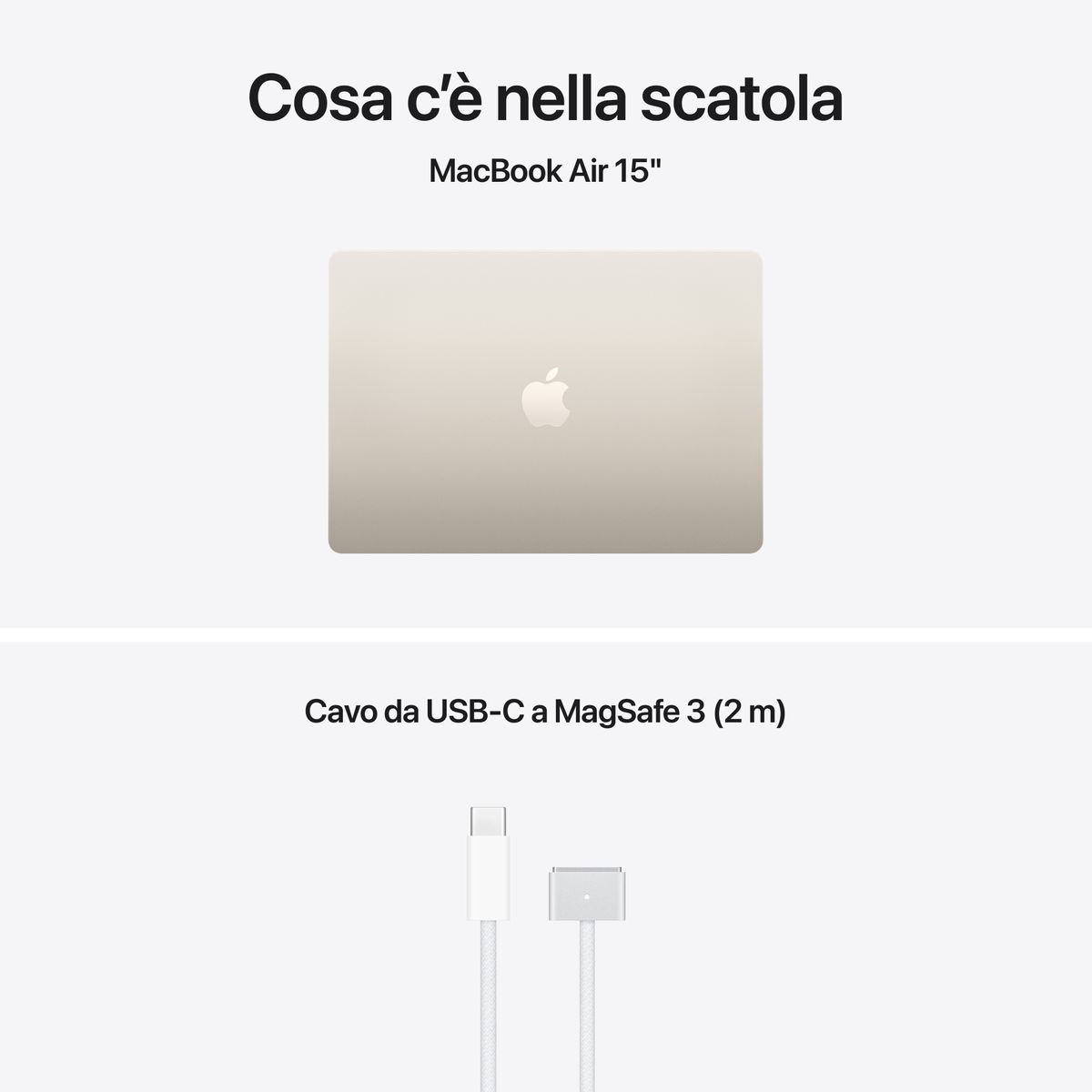 Apple MacBook Air 13” con chip M5, CPU 10‑core e GPU 10‑core, A16GB di memoria unificata e SSD da 512GB, display Liquid Retina da 15", colore Starlight. mazzotta.store