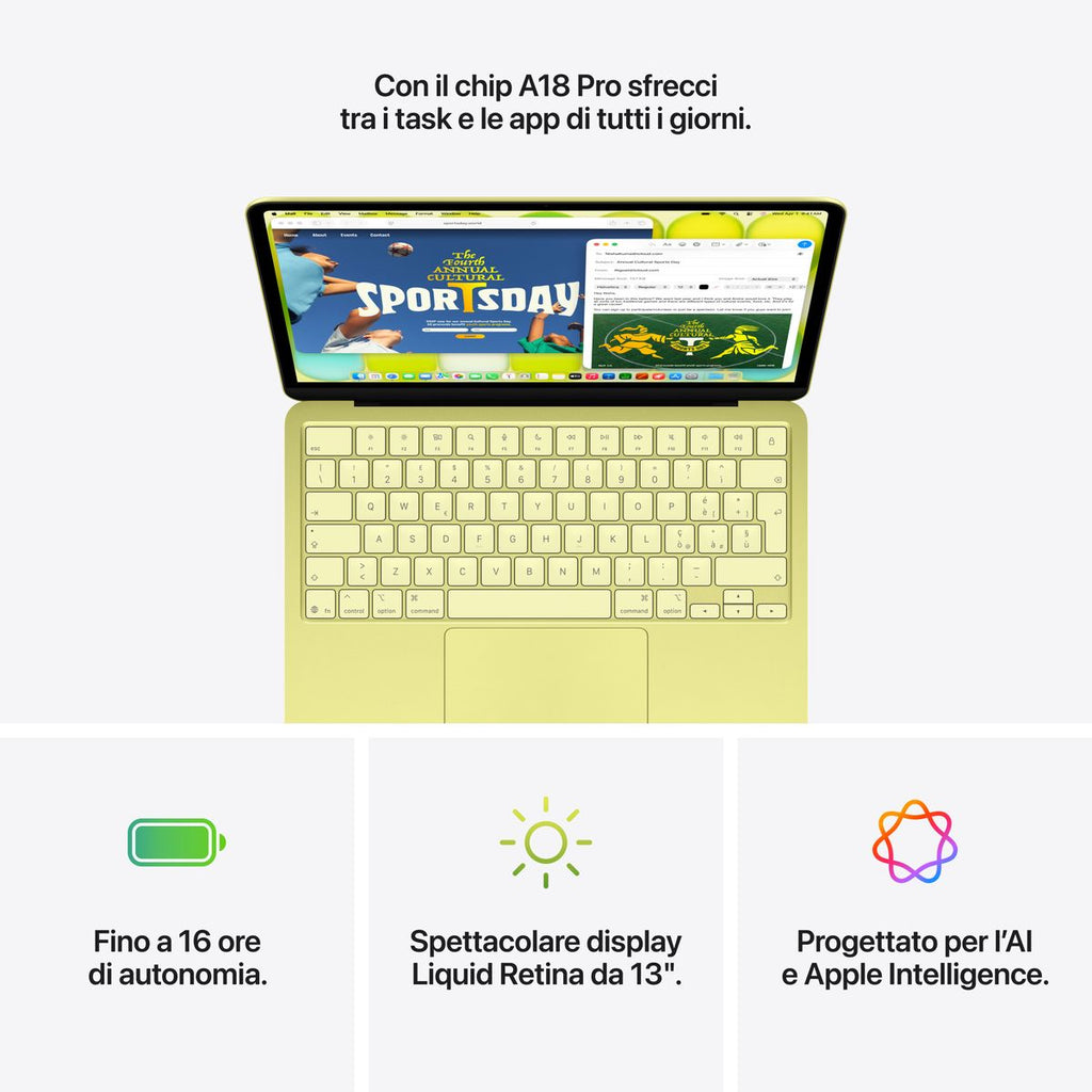 Apple MacBook Neo 13" A18 Indigo 512GB Sigillato con Magic Keyboard di precisione e sensore Touch ID integrato per pagamenti sicuri mazzotta.store.