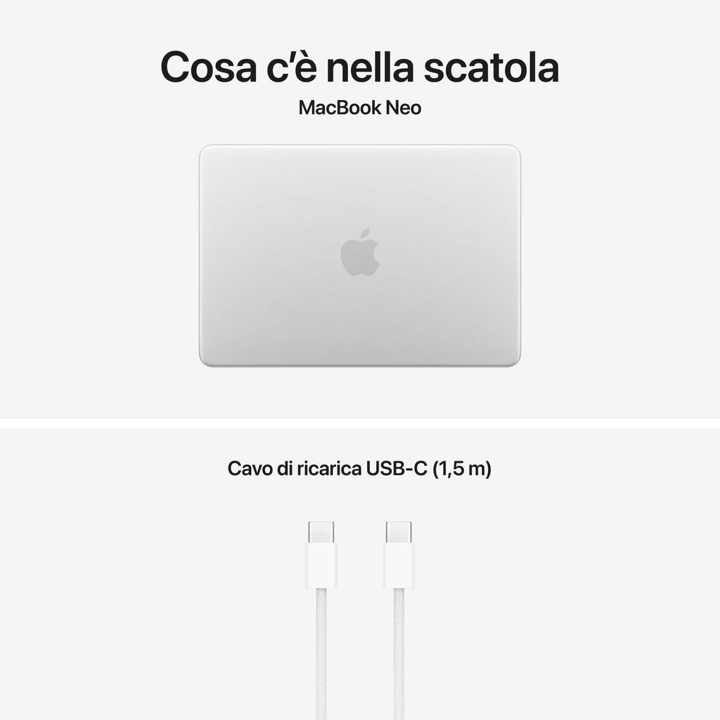 Apple MacBook Neo 13" A18 Silver 512GB Sigillato con Magic Keyboard di precisione e sensore Touch ID integrato per pagamenti sicuri mazzotta.store.