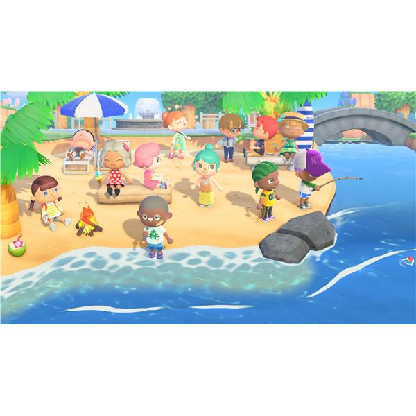 NINTENDO SWITCH 2 ANIMAL CROSSING: NEW HORIZONS coice ean 0045496313746, codice originale del prodotto 10016300. ragazzu al bordofiume che si divertono.